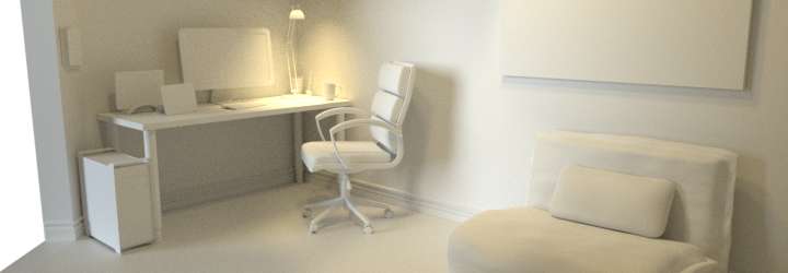 A render of a home office, with no colours or textures applied